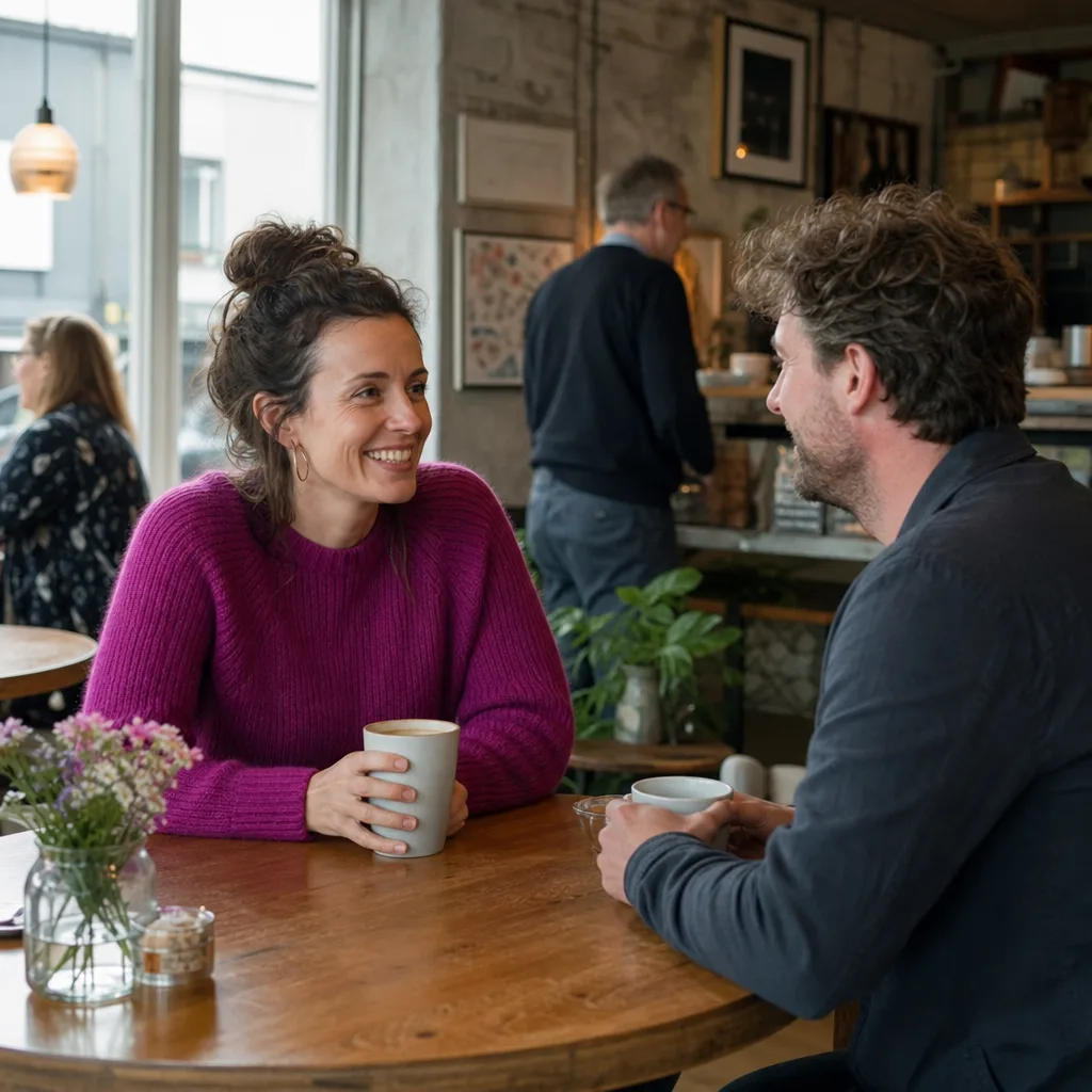 People talking over coffee in Carmarthen town centre